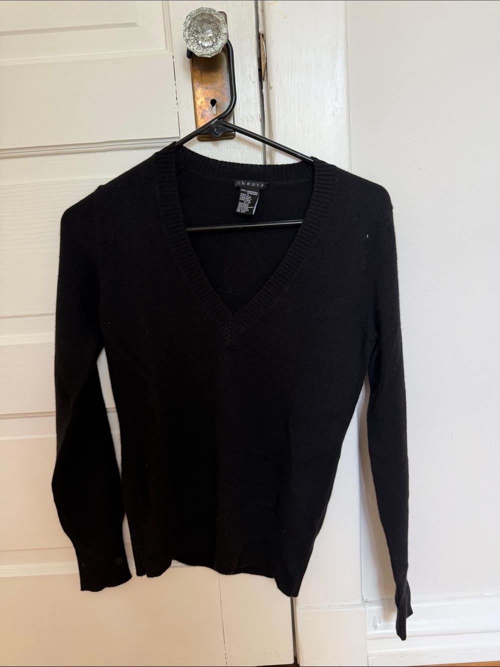 Theory Black V-Neck Cashmere Blend Sweater